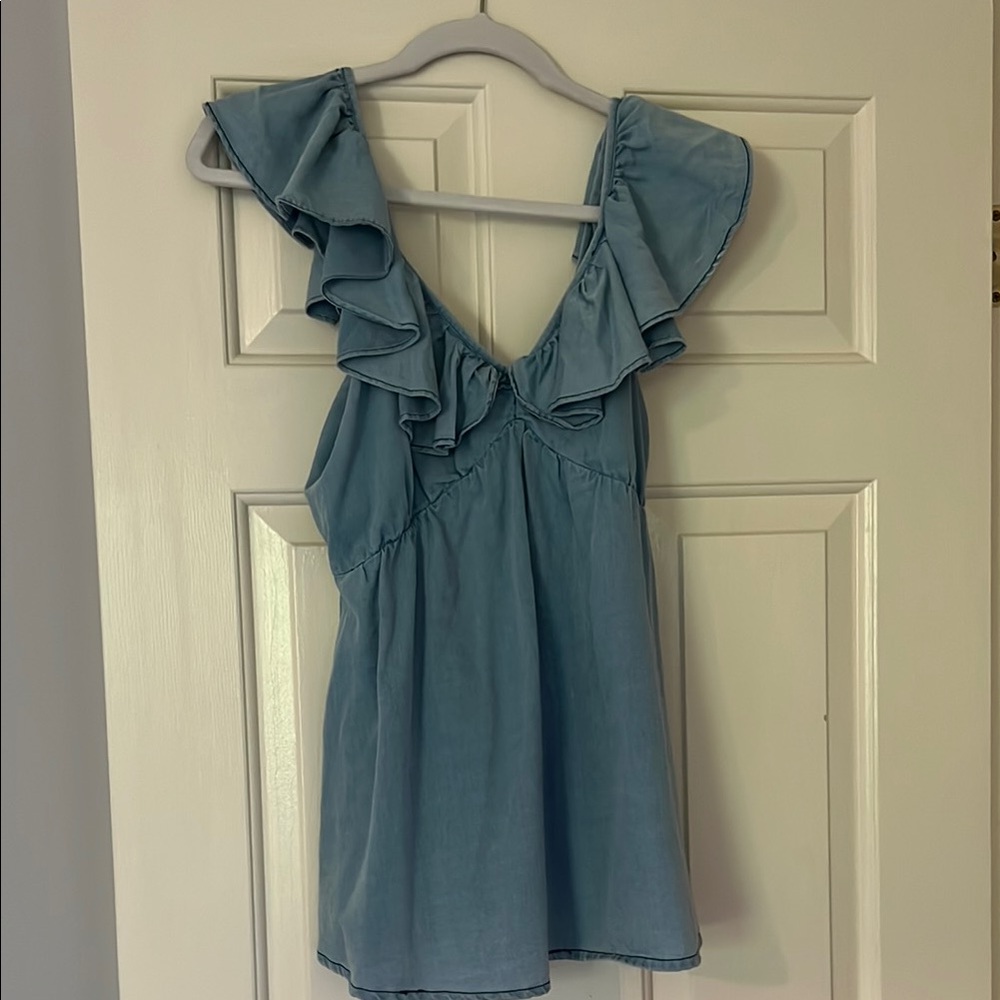 French Connection Ruffled Blue Sleeveless Top